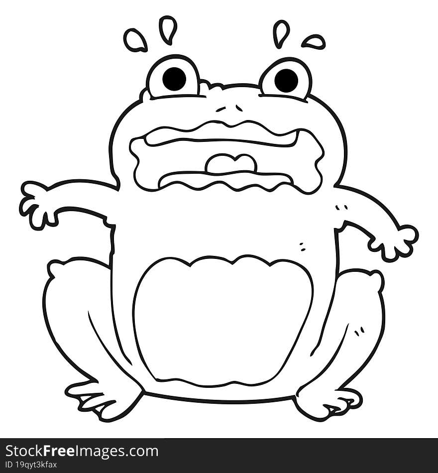 black and white cartoon funny frightened frog