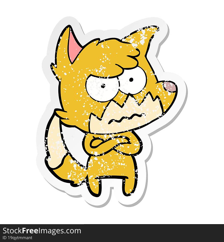 distressed sticker of a cartoon annoyed fox