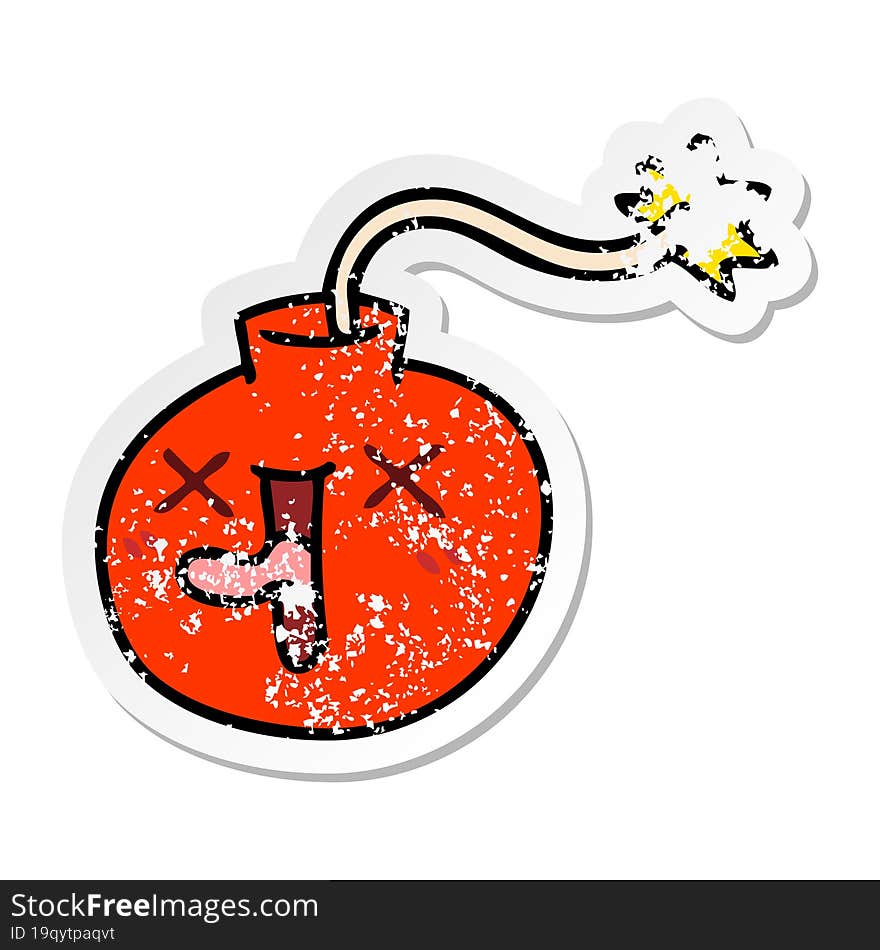 distressed sticker of a quirky hand drawn cartoon bomb