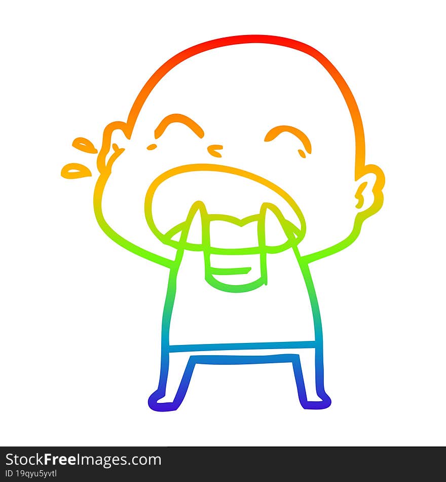 rainbow gradient line drawing of a cartoon shouting bald man