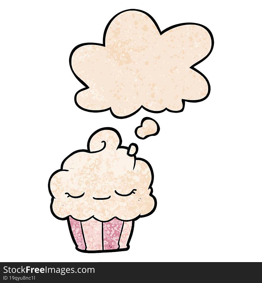 cartoon cupcake and thought bubble in grunge texture pattern style