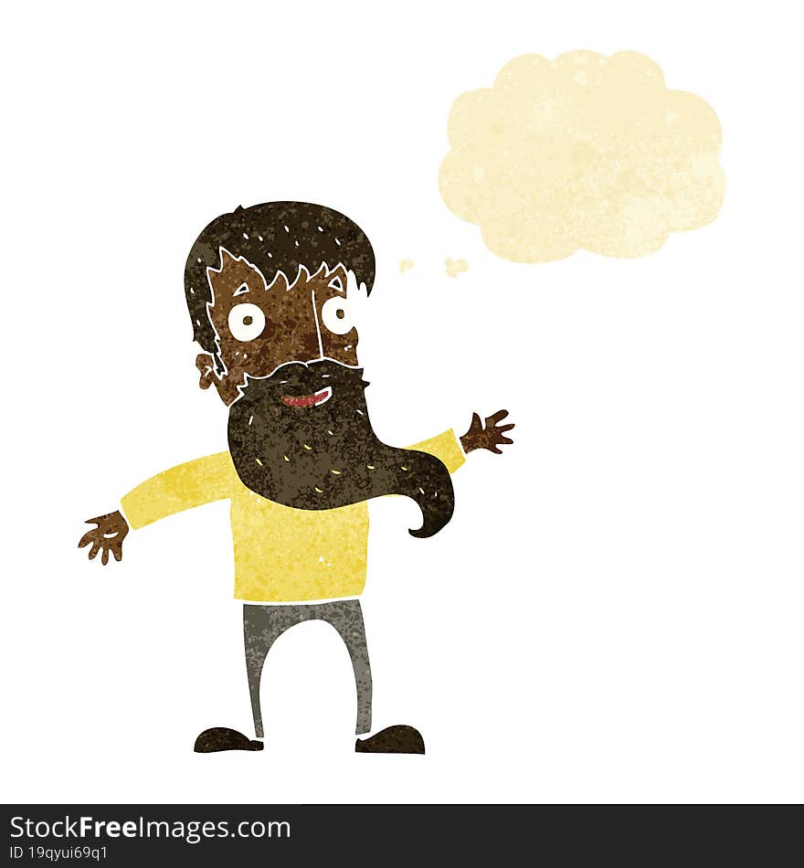 cartoon man with beard waving with thought bubble