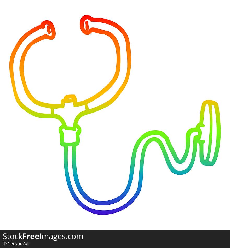 rainbow gradient line drawing of a cartoon stethoscope