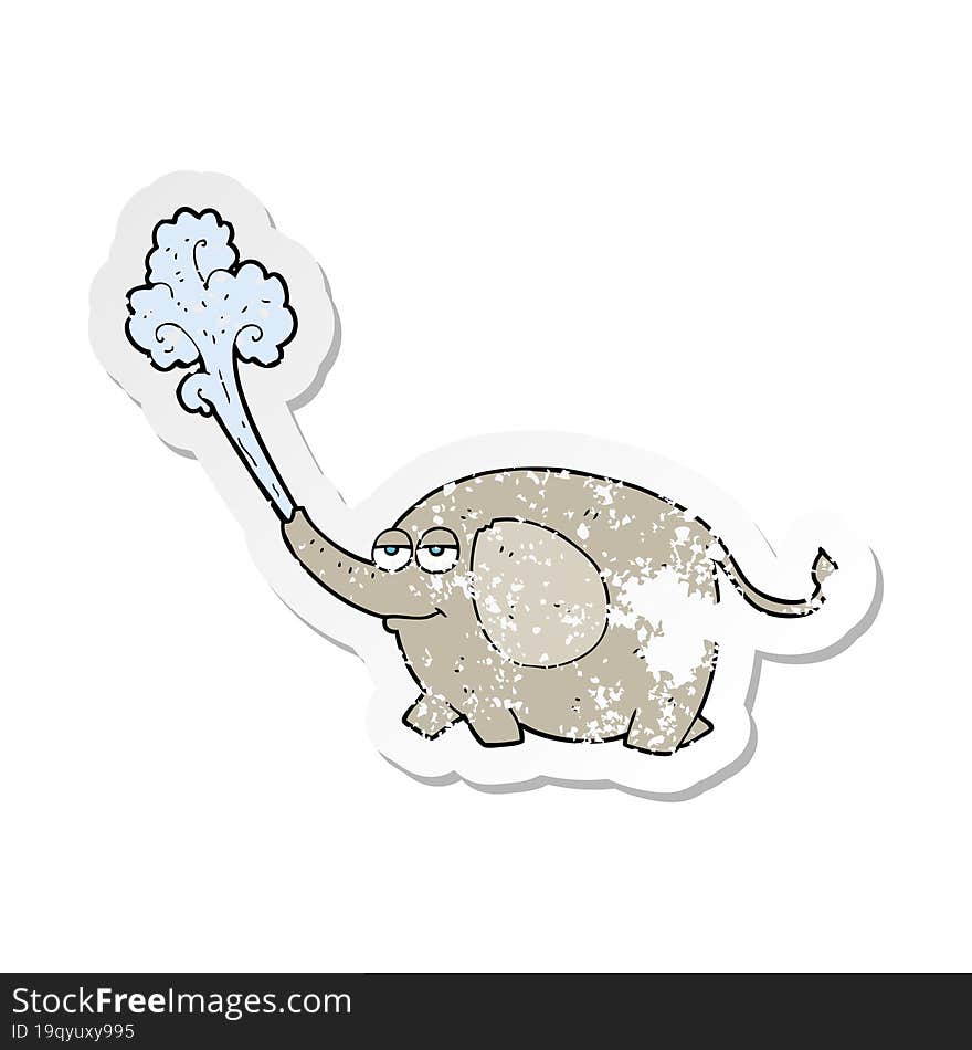 retro distressed sticker of a cartoon elephant squirting water