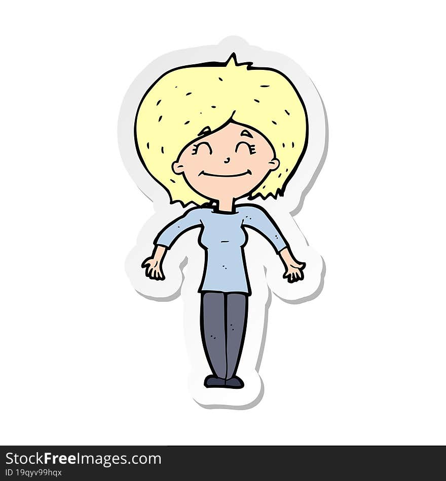 Sticker Of A Cartoon Woman Shrugging Shoulders