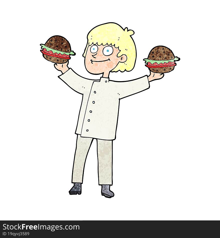 textured cartoon chef with burgers