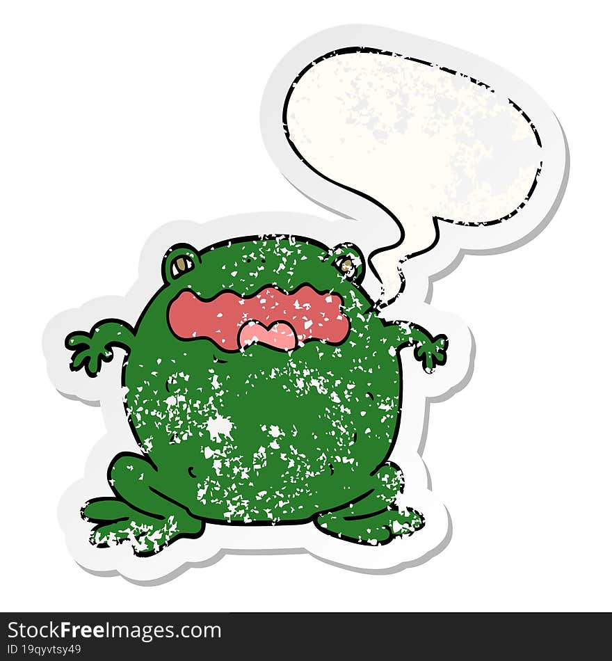 cartoon toad and speech bubble distressed sticker