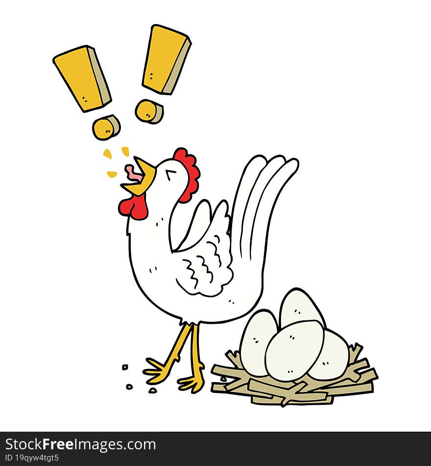 cartoon chicken laying egg