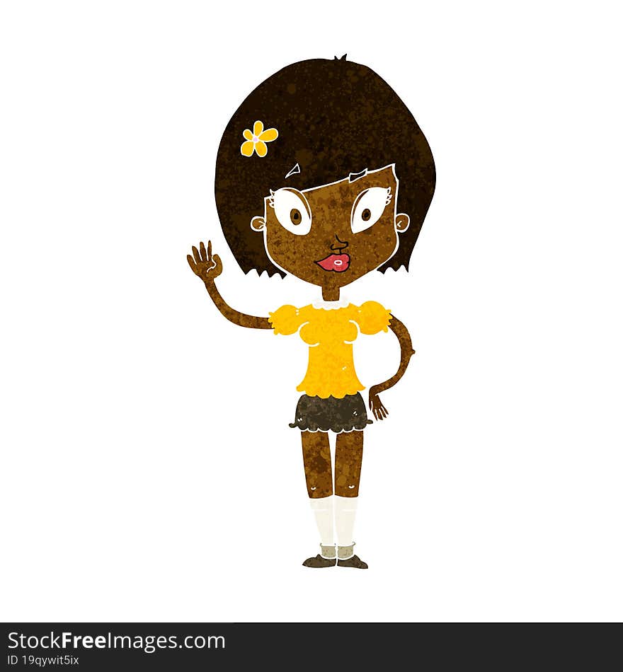 cartoon pretty girl waving