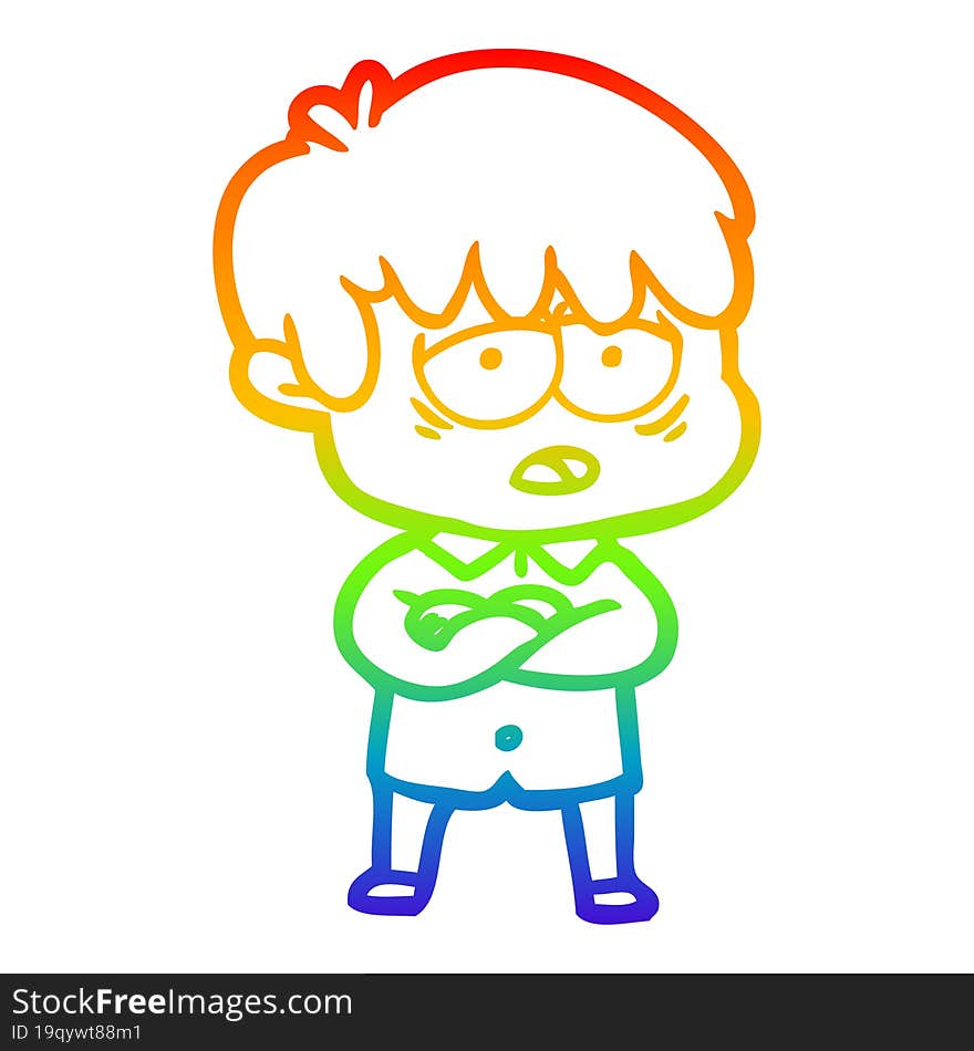 Rainbow Gradient Line Drawing Cartoon Exhausted Boy