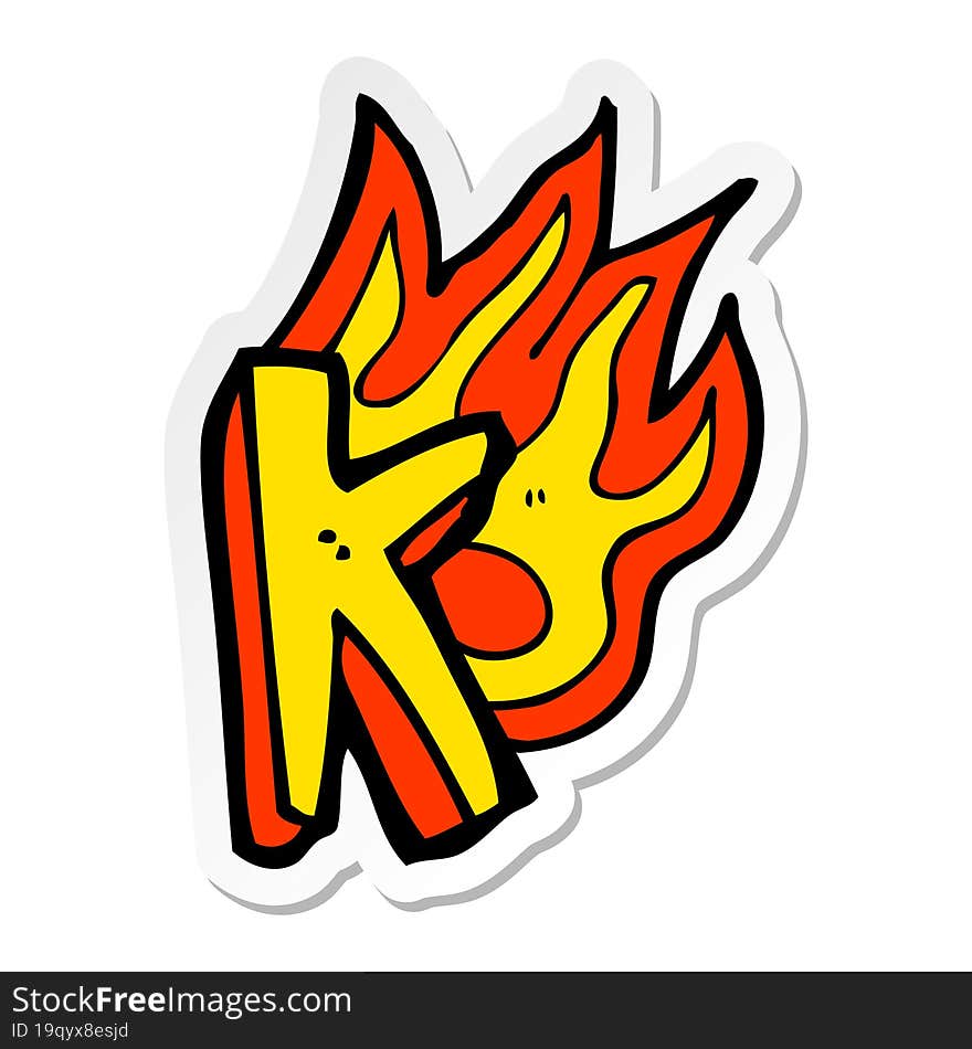 sticker of a cartoon flaming letter