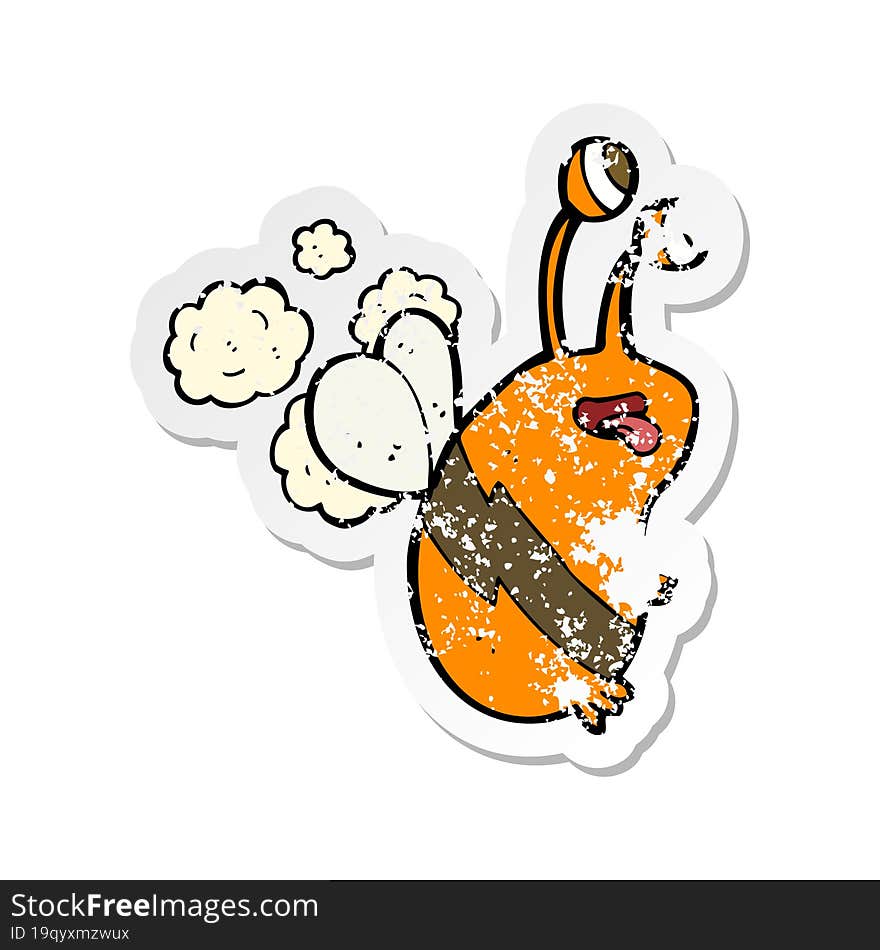 retro distressed sticker of a cartoon funny bee