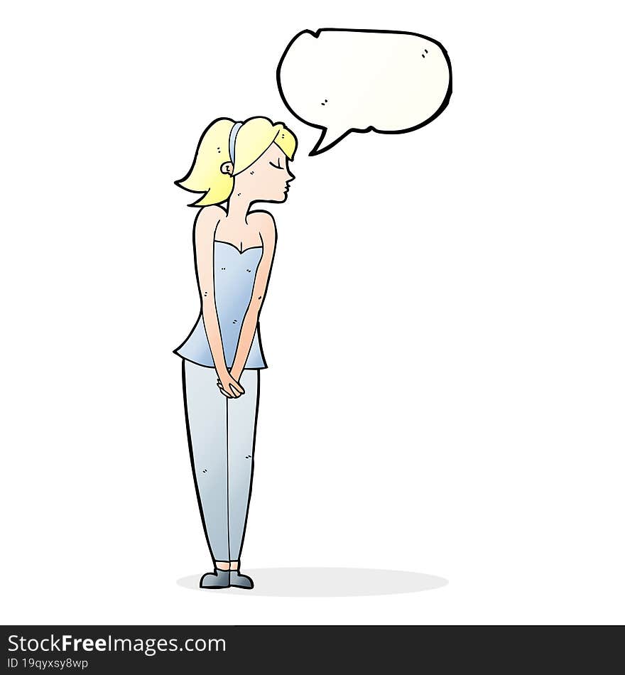 Cartoon Pretty Woman With Speech Bubble