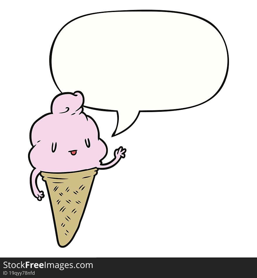 cute cartoon ice cream with speech bubble. cute cartoon ice cream with speech bubble