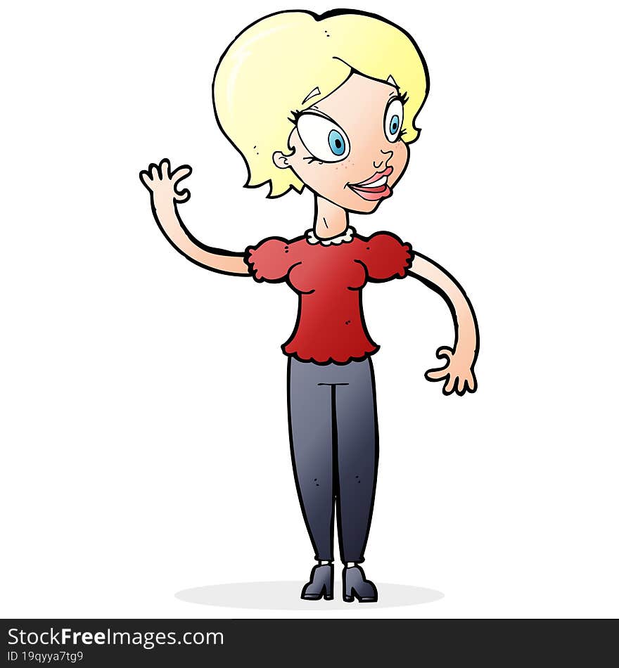 cartoon woman waving