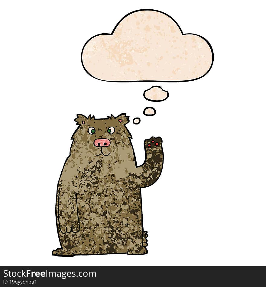 cartoon bear and thought bubble in grunge texture pattern style