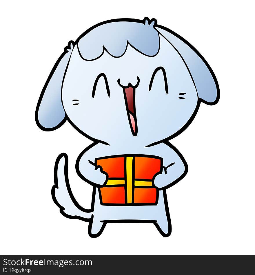 cute cartoon dog with christmas present. cute cartoon dog with christmas present