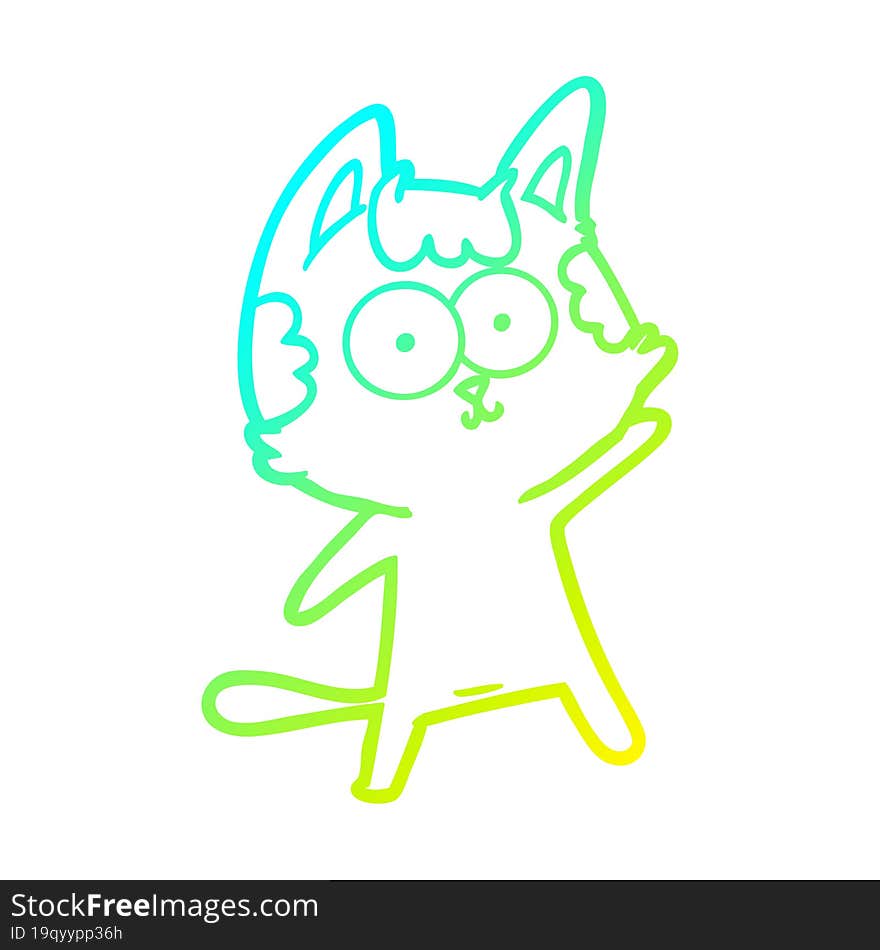 cold gradient line drawing of a happy cartoon cat