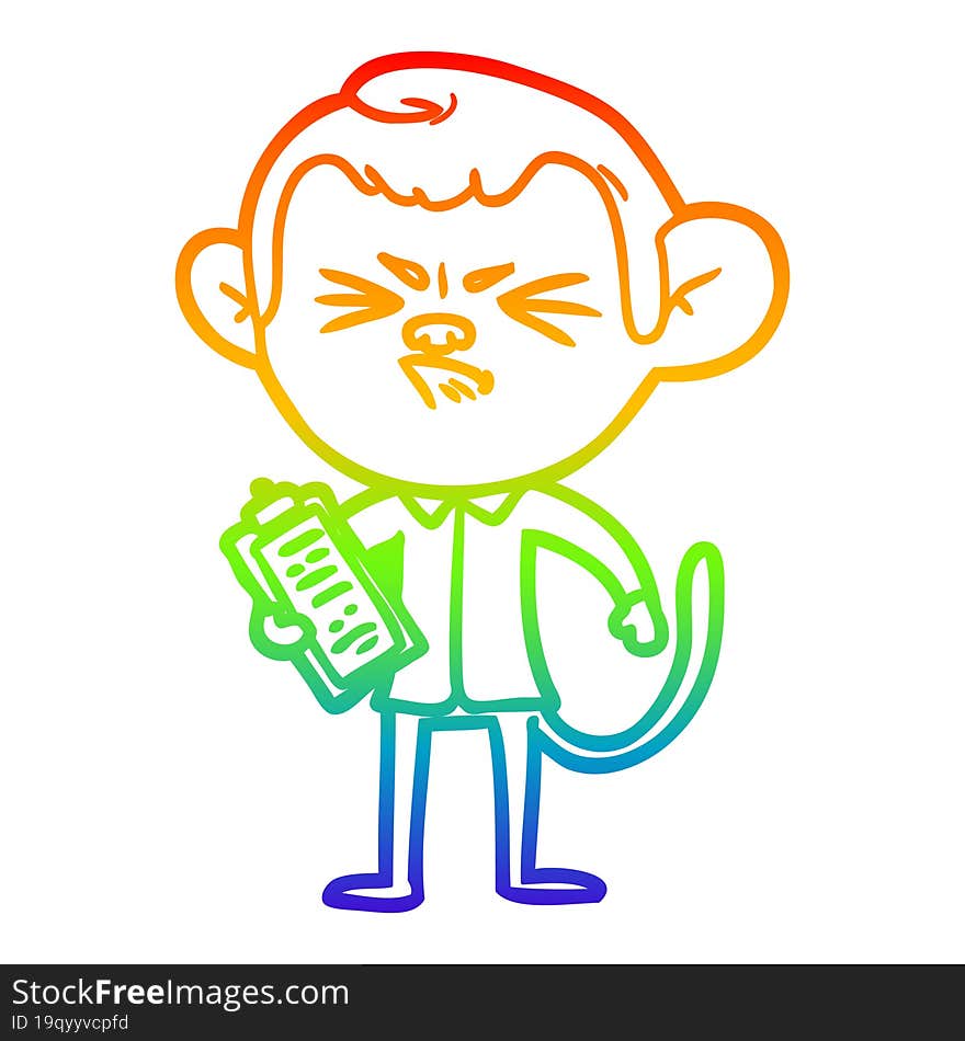 rainbow gradient line drawing cartoon annoyed monkey