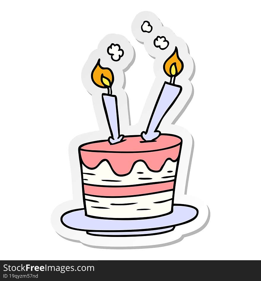 hand drawn sticker cartoon doodle of a birthday cake