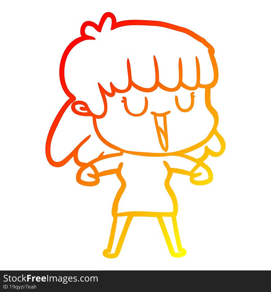 Warm Gradient Line Drawing Cartoon Woman Laughing