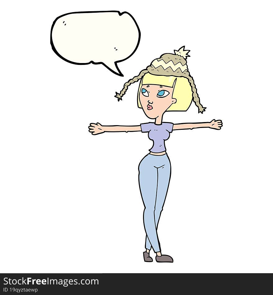 Speech Bubble Cartoon Woman Wearing Hat