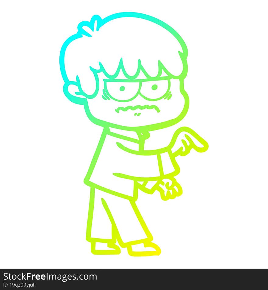 cold gradient line drawing annoyed cartoon boy