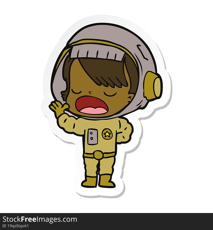 sticker of a cartoon astronaut woman explaining