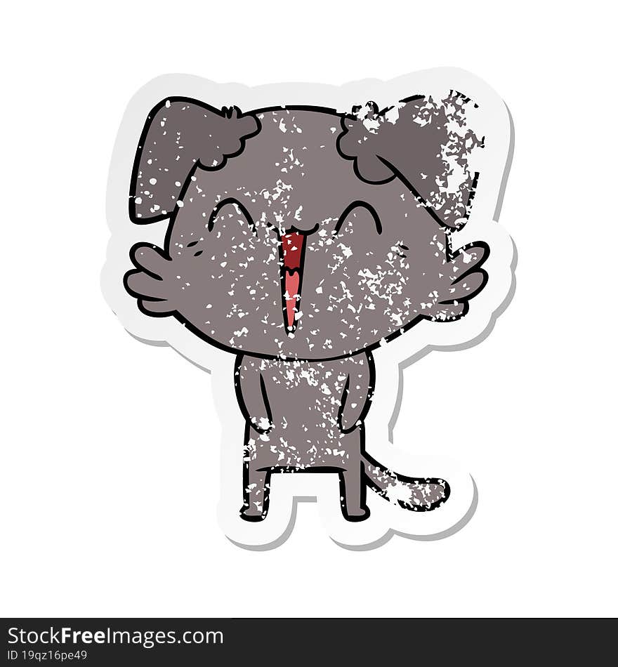 distressed sticker of a happy little dog cartoon