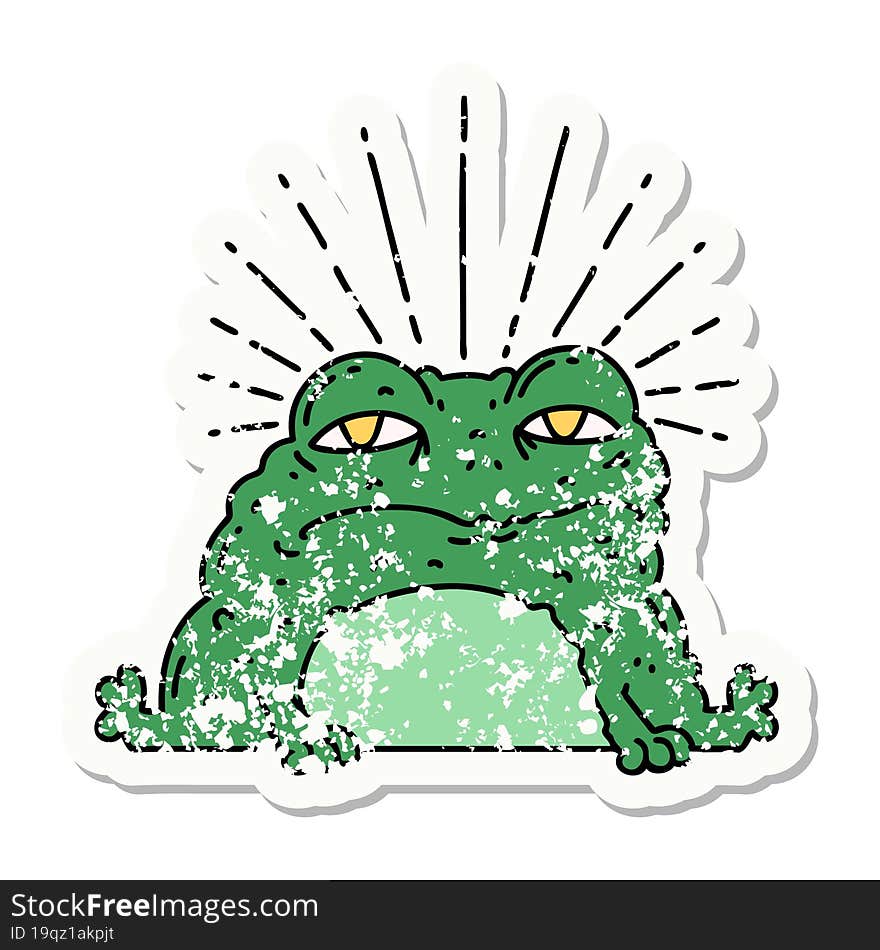 grunge sticker of tattoo style toad character