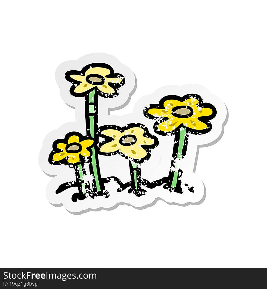 distressed sticker of a cartoon flowers