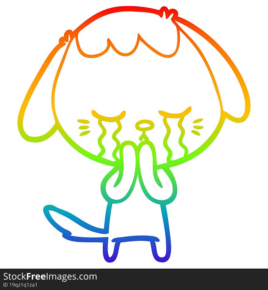 rainbow gradient line drawing cartoon crying dog