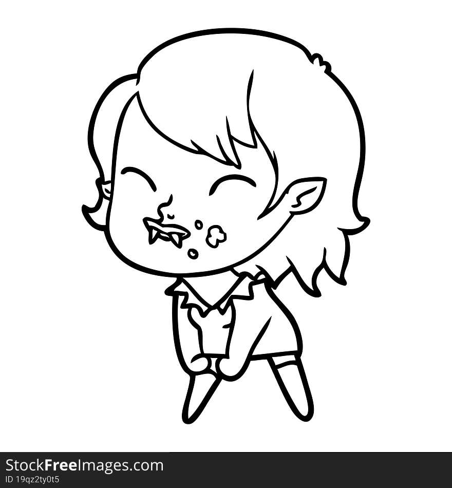 cartoon vampire girl with blood on cheek. cartoon vampire girl with blood on cheek