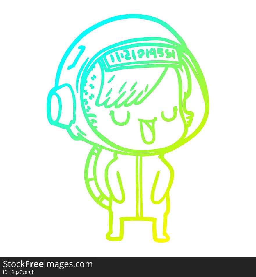 cold gradient line drawing cartoon astronaut woman