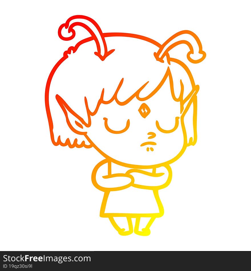 warm gradient line drawing cartoon alien girl