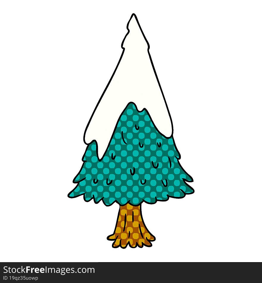 hand drawn cartoon doodle single snow covered tree