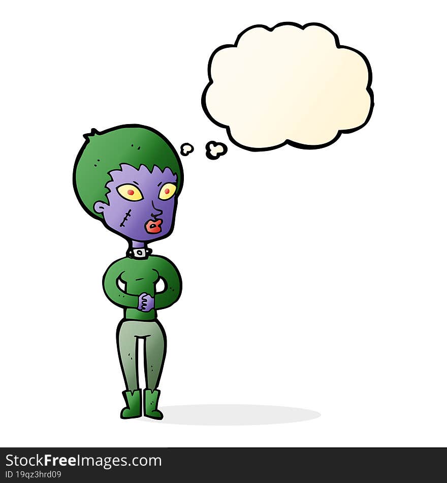 cartoon zombie girl with thought bubble