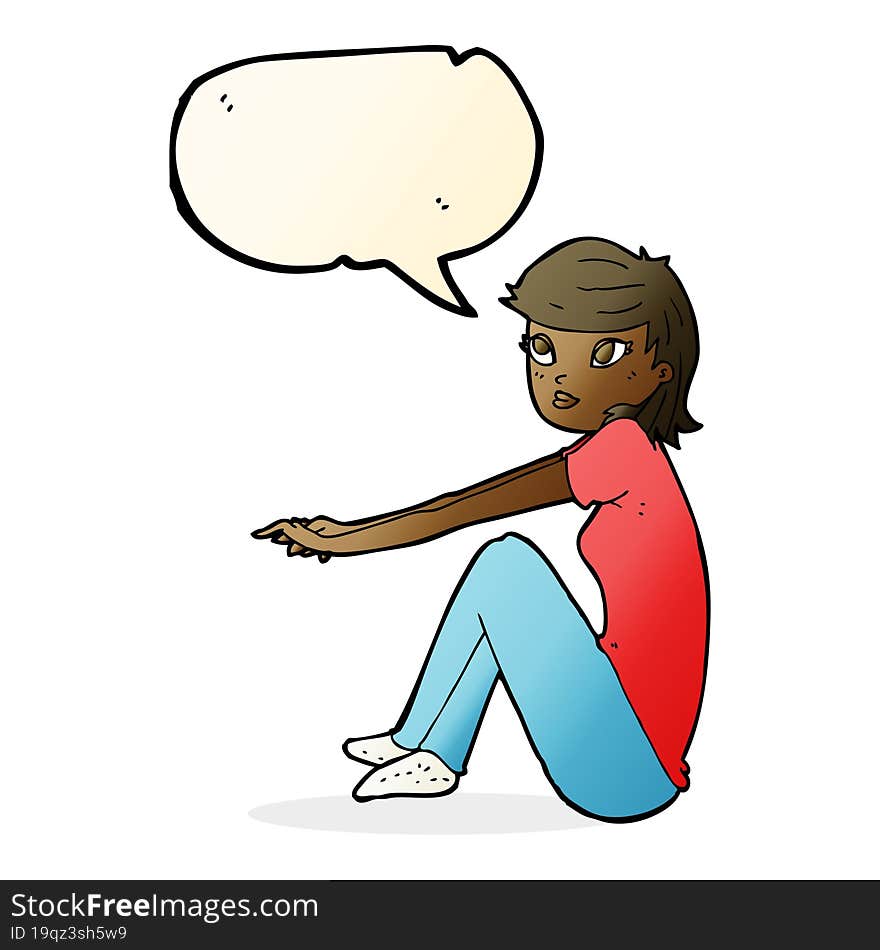 cartoon pretty girl sitting with speech bubble