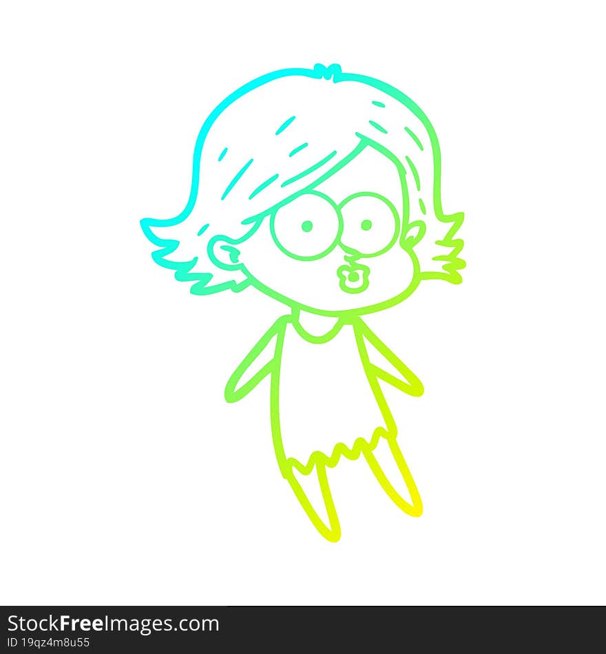 cold gradient line drawing cartoon girl pouting