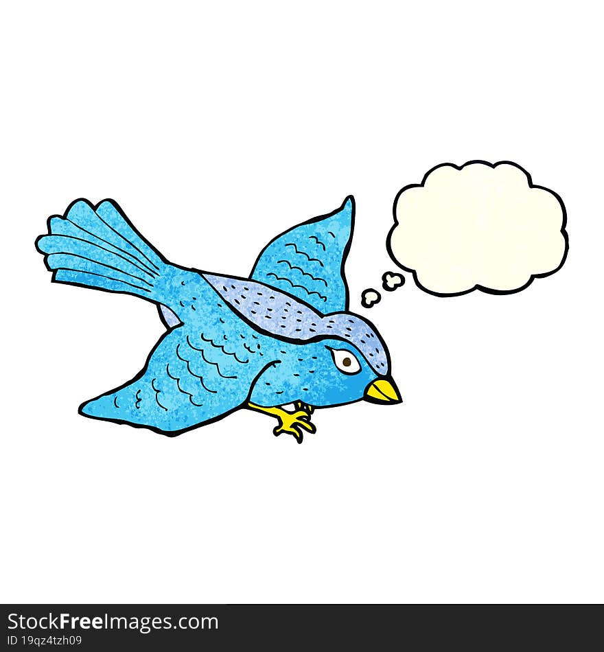 cartoon flying bird with thought bubble