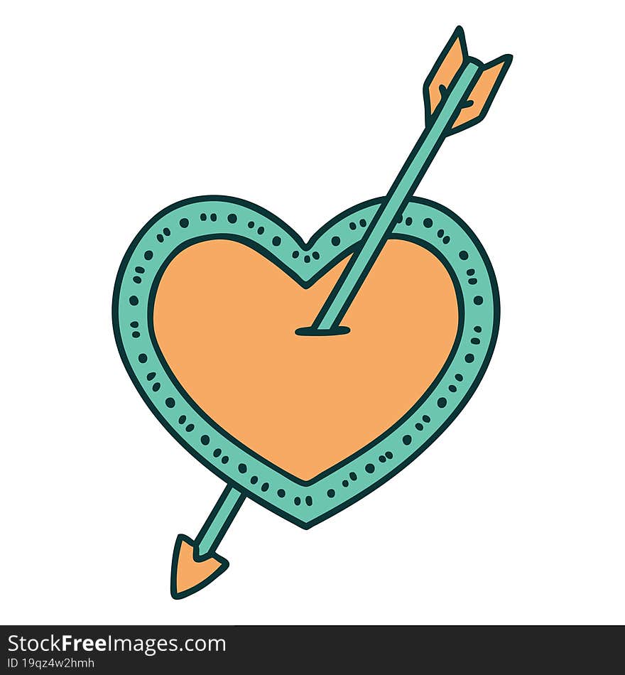 iconic tattoo style image of an arrow and heart. iconic tattoo style image of an arrow and heart