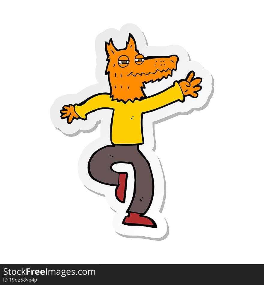 sticker of a cartoon happy fox man