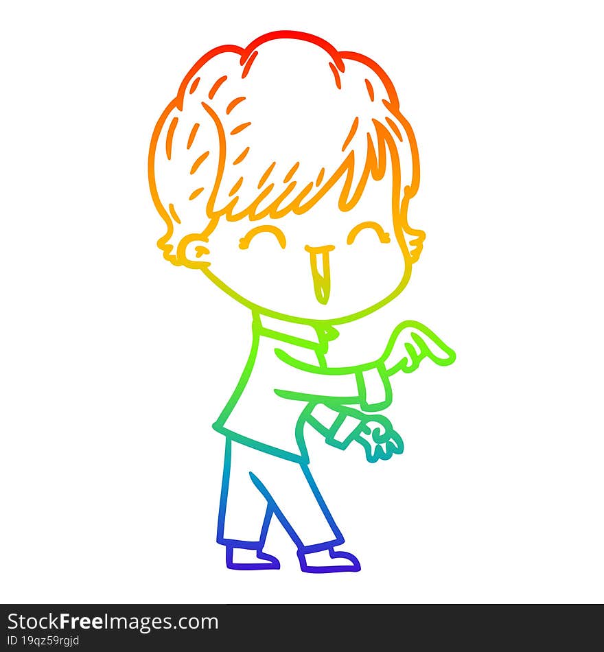 Rainbow Gradient Line Drawing Cartoon Laughing Woman