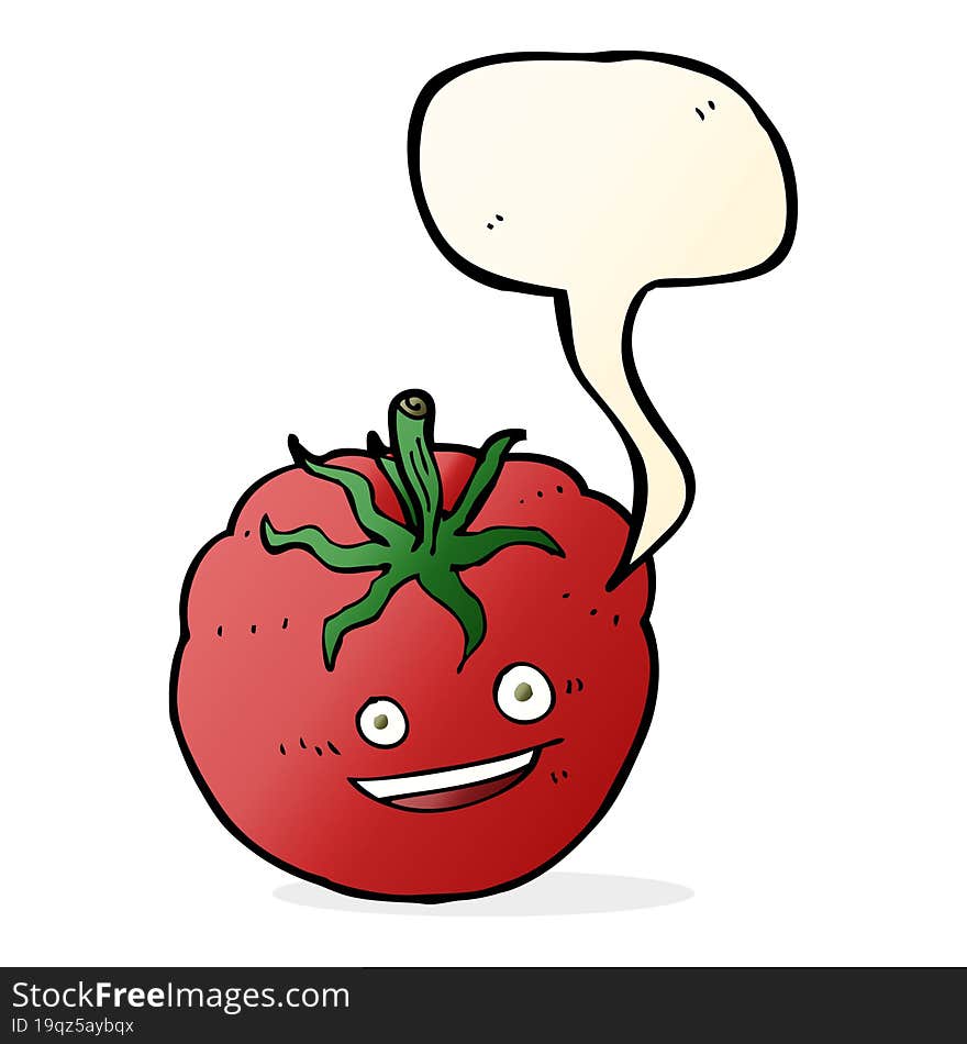 Cartoon Happy Tomato With Speech Bubble