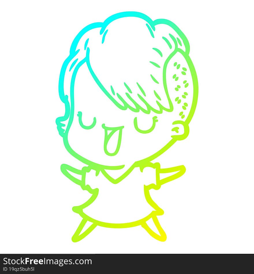 cold gradient line drawing cute cartoon girl with hipster haircut