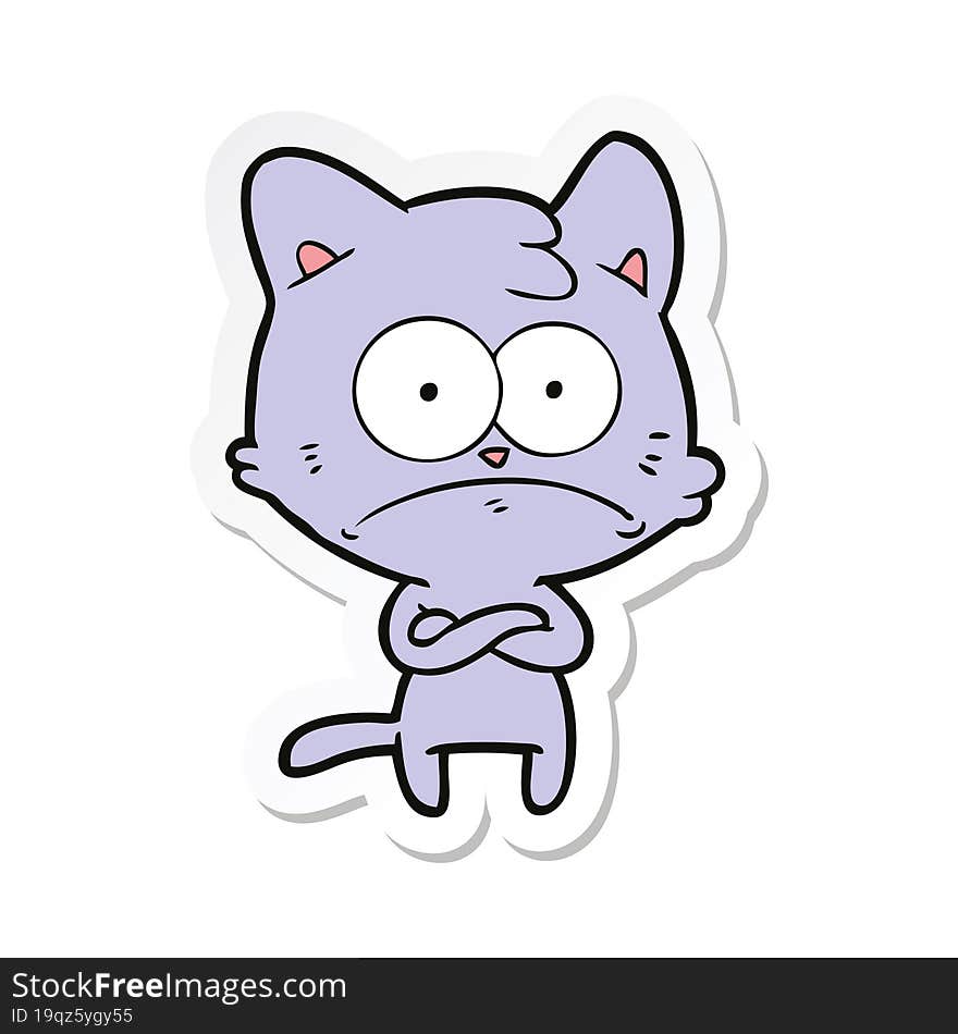 Sticker Of A Cartoon Nervous Cat