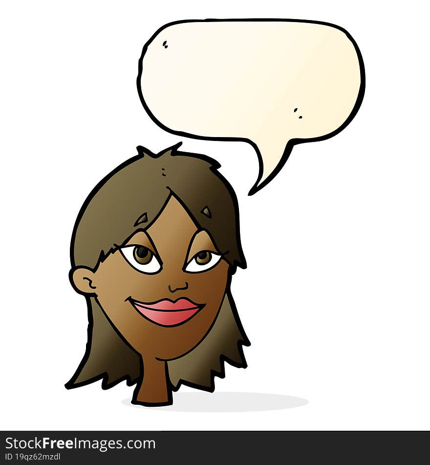 cartoon happy woman with speech bubble