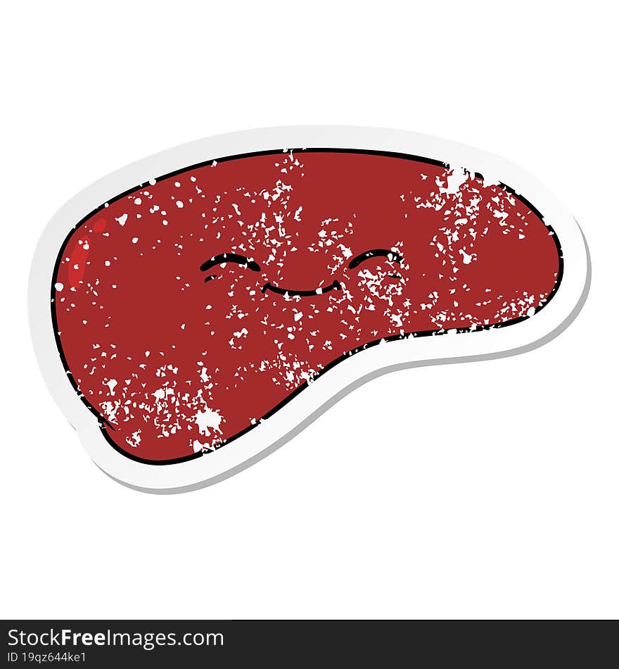 distressed sticker of a cartoon liver