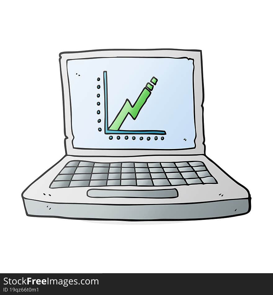 freehand drawn cartoon laptop computer with business graph