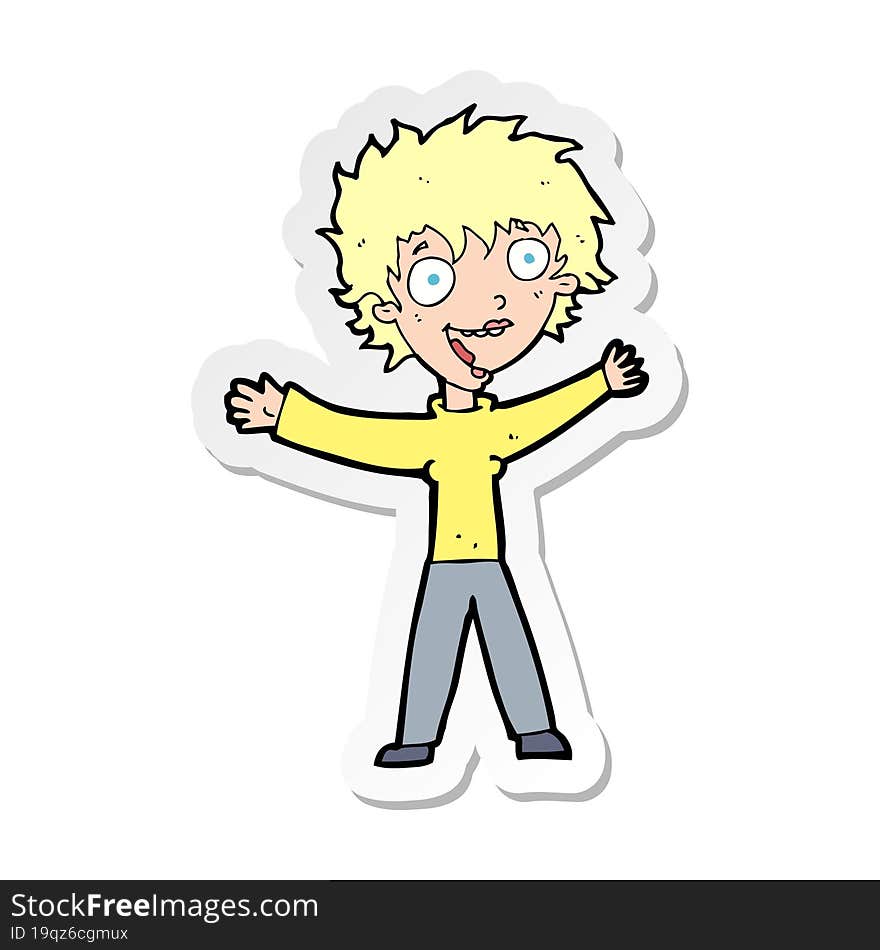 sticker of a cartoon excited woman